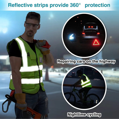 Man wearing Cooling Safety Vest With 24 Ice Packs For Hot Weather Work That Keeps You Cool From Front To Back, reflective at night.