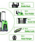 Electric Pressure Washer 2200 PSI 2.0 GPM Beast Power Cleaner with 4 Interchangeable Nozzles Foam Cannon and Hose Reel features.