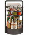 Rotating Spice Rack With Paper Towel Holder No Fuss Two Tier Lazy Susan For Spices Iron Kitchen Organizer Black Countertop