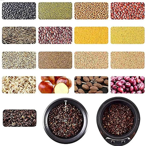 Kick Up Your Morning Routine Portable Electric Coffee Roaster For Home Use with various beans and nuts displayed on a surface.