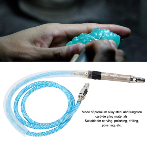 Heavy Duty Pneumatic Pencil Die Grinder Featuring Wicked Fast 70000 RPM Air Motor with flexible hose for detailed engraving work.