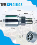 Side view of AKM 1/4 in NPTF male hydraulic hose fitting with metal crimp ends