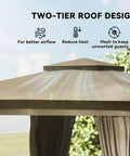 10 Foot By 12 Foot Outdoor Patio Gazebo With Double Roof, Heavy Duty Canopy Shelter, Curtains And Mesh Netting, Steel Frame, UPF30 Plus Protection, Ideal For Lawn Backyard Or Deck, Khaki