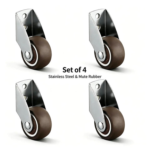 Heavy Duty Anti Sag Gate Caster Wheels Set Of Four With Dead Silent Rubber Rollers To Keep Large Sliding Doors, 2-inch size, stainless steel and mute rubber.