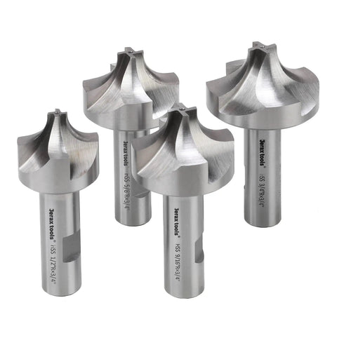 Corner Rounding End Mill Set Pro Grade M2 HSS Four Pcs Milling Cutters From One Half Inch To Three Quarter Inch