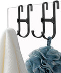 Glass Shower Door Hooks Two Pack Over Door Towel Hangers For Frameless Shower Doors Matte Black holding towel and loofah