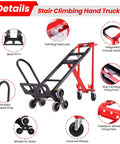 Rock Solid Heavy Duty Workhorse 1000 Pound Stair Climbing Dolly Four In One Convertible Hand Truck Foldable Moving Cart With Bulletproof Solid Wheels For Crushing Loads At Home Or Work Red showcases fixed lock, handle, and stair wheels.