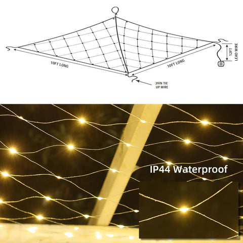 480 LED Gazebo Net Lights 10x10ft Mesh Curtain Outdoor Waterproof For Canopy Garden Party Wedding Warm White Twinkling