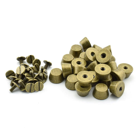 25 Pack Solid Brass Cone Spike Screw Back Studs For Purse And Handbag Feet Heavy Duty Antique Bronze Leather Craft Hardware with screws.