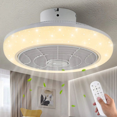 18-Inch Ceiling Fan With Lights Remote Control, 3 Color Temperature Options, 6 Speeds, White Low-Profile Flush Mount Ceiling Fan With Light.