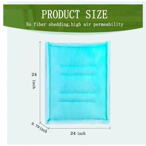Tacky Intake Filter Pad Series 55 for Paint Booths, 24 by 24 Inches, shown with dimensions and high air permeability feature.
