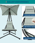 Outdoor Chaise Lounger Swing Chair With Umbrella Canopy Hanging Patio Chair With Stand Curved Steel Cantilever Lounge front view