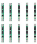 Solid 10 Pack 1S 3.7V BMS Circuit Board For 18650 Lithium Cells Brings Smooth 4 Amp Charging With Heavy Duty Protection And Bulletproof Voltage Control Worth Every Single Cent, ten green PCB boards arranged vertically.