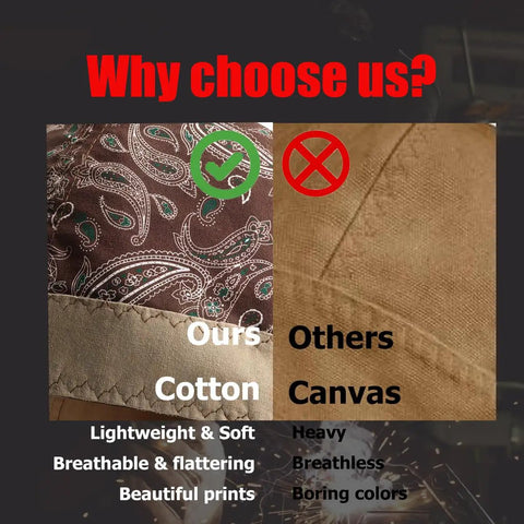 Comparison of paisley cotton and plain canvas fabric for Reversible Flame Resistant Welding Cap For Men And Women CAT 2 FR Welder Hat