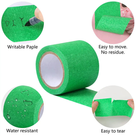 Colorful Masking Tape Set, 6 Pieces Rainbow Rolls For Crafts And Labeling, image showing green roll, writable, easy peel adhesive.