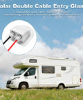 Dual Waterproof Solar Cable Entry Gland For RV And Boat Built Tough With IP68 Rating And Silicone Gasket Keeps Solar Connections Safe From Water Dust And Corrosion. White dual-entry gland on RV roof for 2mm² to 6mm² cables