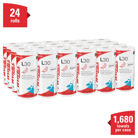 GeneralClean L30 Cloths Heavy Duty Cleaning Wipes Bulk White Wipers For Light To Medium Duty Cleanup 24 rolls 1,680 sheets total