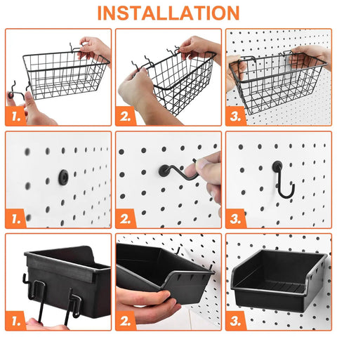 Installation guide for Pegboard Organizer Set 42 Piece Kit With Large Baskets Bins Cups Hooks And Book Holder For Wall Storage