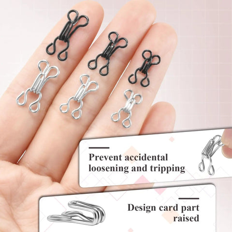 120 Sets Tiny Hooks And Eyes Closures For Sewing, black and silver metal clasps on fingers for clothing repair
