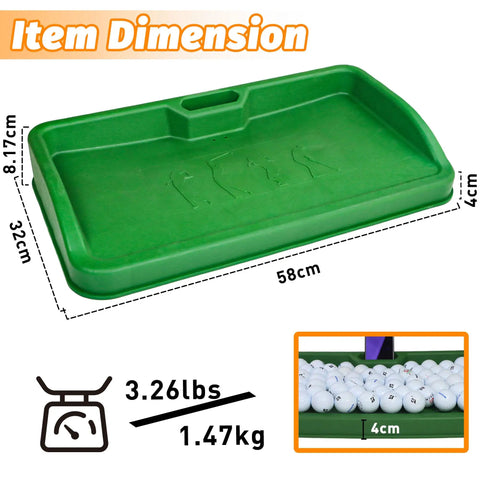 Heavy Duty Golf Ball Tray With Cell Phone Holder For Recording Your Swing, 100 Ball Capacity, High Impact Rubber Construction dimensions