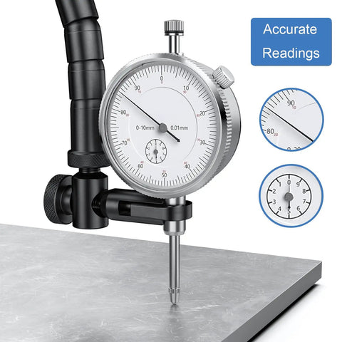 Dial Indicator 0-10 mm With Magnetic Base For Precision Machining, Pro Grade Ultra Accurate 0.01 mm Resolution With Jeweled Movement