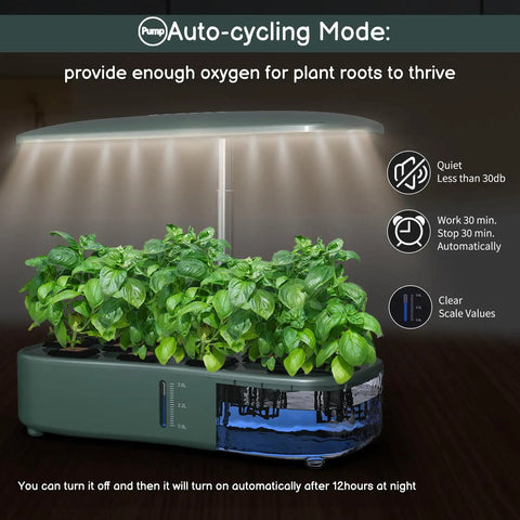 Indoor Hydroponics Garden Kit With 12 Pods LED Grow Light Auto Timer Adjustable Height Up To 17 Inches