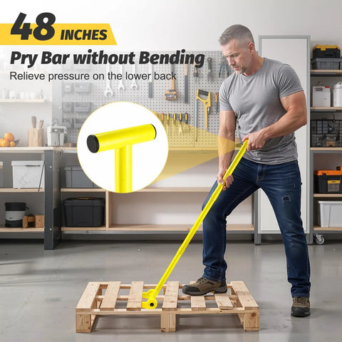 48 Inch Pallet Buster Heavy Duty Pry Bar With 110 Degree Deck Board Removal Tool Built From Carbon Steel To Tear Through Decks Pallets And Standing Hardwood Demolition And Save Your Back And Knees On Tough Jobs on pallet