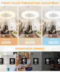 Image showing Easy Install No Fuss Multifunctional Ceiling Fan With Light And Remote, E26 Socket Compatible, displaying three color temperatures.