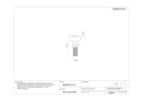 Garage-Tested Three-Piece Spherical Rod End Bearing With Right Angle Y-Stud showing measurements and dimensions.