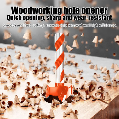 Blast Through Solid Wood Without BreakingASweat With This Knockout Forstner Drill Bit Set featuring sharp carbide bits and wood shavings.