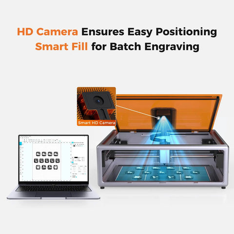 Image of Falcon A1 10W Laser Engraver With Fully Enclosed Design Ultra Fast 600mm Per Sec Engraving CoreXY Motion with HD camera setup.