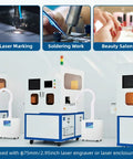 Solder Fume Extractor for Laser Engraving and Welding next to laser engraver and soldering work setup in workshop.