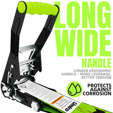 Top Shelf Ratchet Tie Down Straps With Flat Hooks 2 Inch By 15 Feet 10000 Pound Breaking Strength 4 Pack handle showing ergonomic design