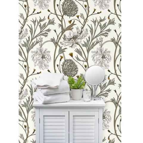 Jumbo Floral Neutral Vinyl Wallpaper With Dope Leather Texture Pattern Type Two Commercial Grade Wallcovering installed in modern office.