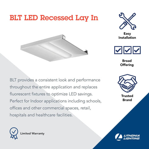 2x2 LED Troffer Light BLT Series Low Profile Drop In Ceiling Light For Dropped Ceilings With Curved Ribbed Diffuser 3300 Lumens 3500K Neutral White Great For Offices And Retail Spaces