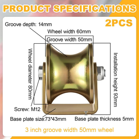 Product specifications of 2 Pack 3 Inch U-Groove Caster Wheels With 1763 Lb Load Capacity showing dimensions and details