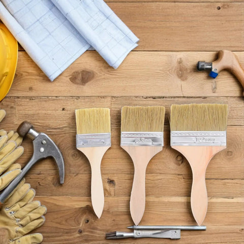 Three Piece Paint Brush Set For Deck, Fence, Wall Stain, Durable Wood Handle Workhorse Brushes With Comfortable Grip