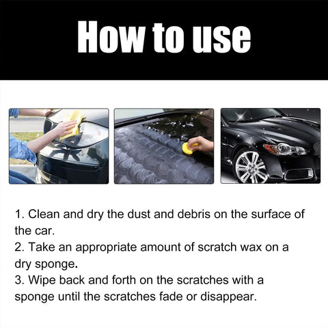 Steps to use Car Paint Scratch Repair Kit With Deep Scratch Remover Paste Polishing Wax Wipe And Sponge For Vehicle Restoration At Home Quick Easy DIY Auto Body Fix
