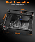 36W Laser Engraver With 400 X 400 mm Engraving Area Built In 30L Air Pump High Speed Cutting WiFi And TF Card Dual Linear Rails shown from above