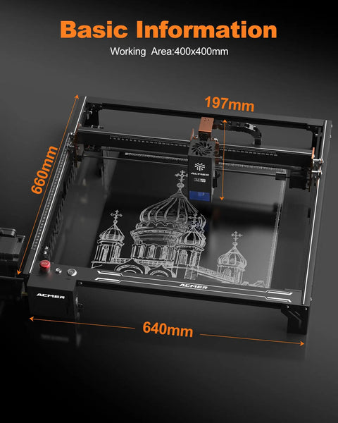 36W Laser Engraver With 400 X 400 mm Engraving Area Built In 30L Air Pump High Speed Cutting WiFi And TF Card Dual Linear Rails shown from above