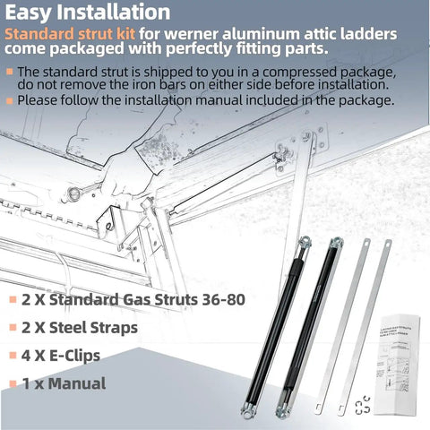 36-80 Standard Strut Kit For Aluminum Attic Ladders Replacement Parts Pair Fits AH2210 AH2210B AH2210K installation illustration