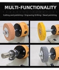 Mini Dual Mode Rotary Engraver And Compact Desktop Polisher Kit For Wet Dry Woodworking Metal Carving showing various polishing wheels.