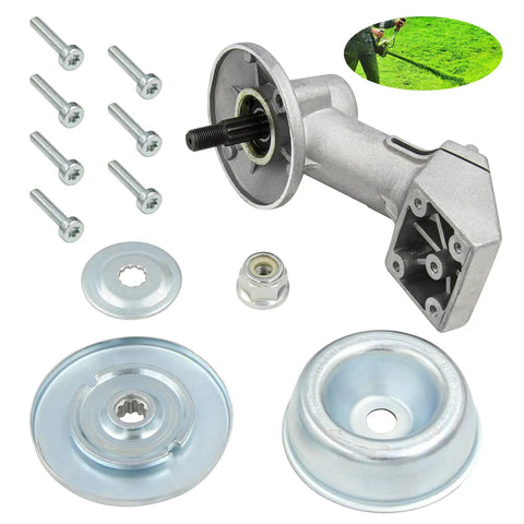 Go To Replacement Trimmer Gear Head for Stihl String Trimmers with screws, thrust washer, rider plate, and collar nut
