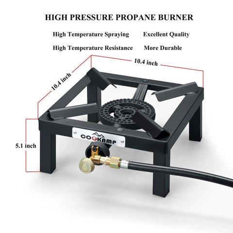 High Pressure Camp Stove With Angle Iron Frame Portable Cast Iron Burner For Outdoor Cooking And Camping Includes 0 to 3 PSI Adjustable Regulator And Hose Ready To Use Built Tough For Emergency Prep