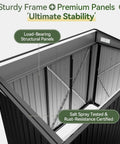Top view of Triple Door Outdoor Storage Shed With Lockable Doors 7.5 By 4 Foot Steel Backyard Cabinet frame and structural panels.