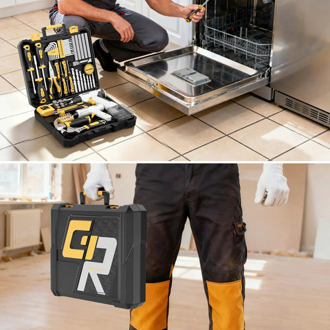 Man using 188 Piece Home Tool Kit With Cordless Drill Power Set For DIY Fans And Weekend Warriors Ready For Quick Fixes At Home