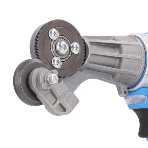 Detail view of the cutting head of the Heavy Duty Cordless Electric Metal Shears With 360 Degree Rotating Head And 2500Mah Battery.