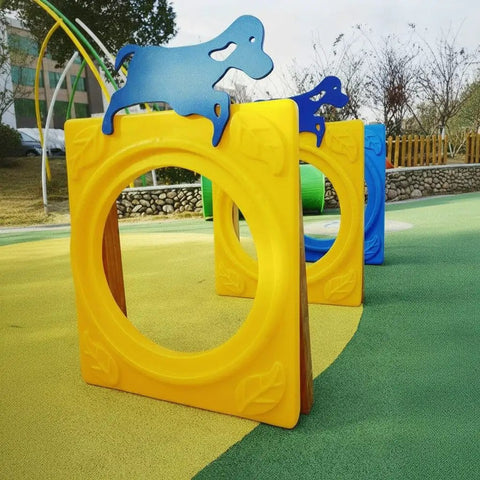 Doggie Dynamo Agility Training Set Outdoor Hurdles And Tunnel Obstacle Course For Backyards Builds Speed Balance And Focus Bright Yellow