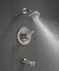 Go-To Classic Tub And Shower Faucet in Stainless Finish with Single Handle Lever, 2 GPM Water Efficient spraying water