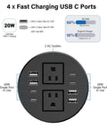 Sleek 3.15 Inch Desktop Power Grommet Featuring Two AC Outlets And Eight Fast Charge USB Ports To Ditch Cord Chaos And Keep Your Workstation Snazzy Smooth And Totally Zero Hassle with detailed labeling.